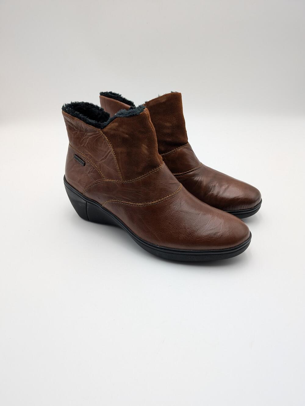 Romika Boots Womens Size 6.5 Brown Leather Ankle Wedge Bootie Faux Fur New